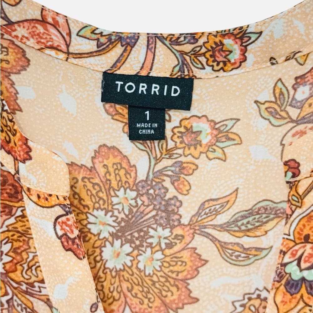 Torrid V-Neck Lexie Babydoll Top Chiffon Floral Pink/Peach Sheer Size 1 - Picture 8 of 10